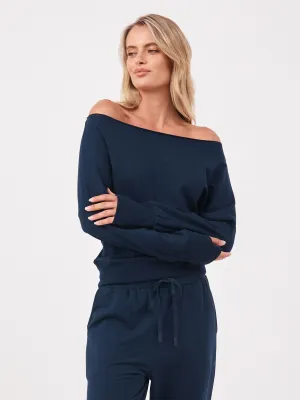 French Terry Off Shoulder Sweatshirt - Navy