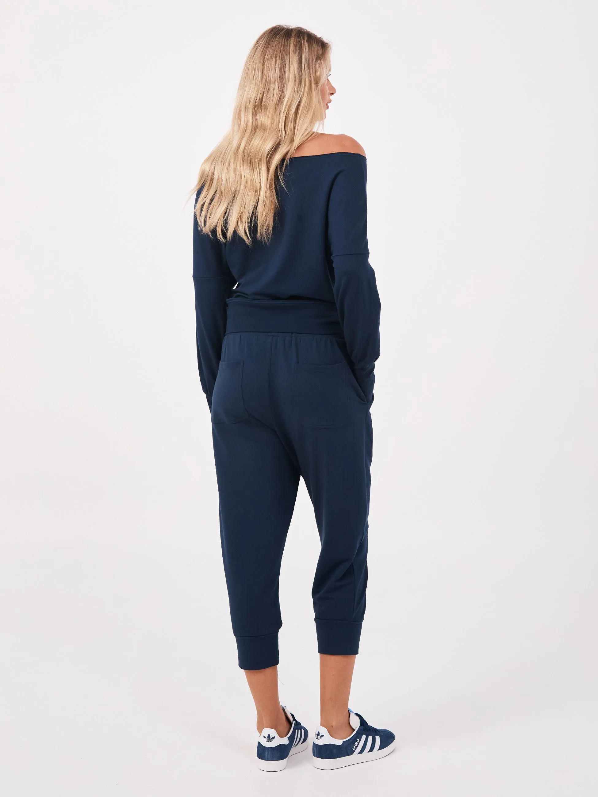 French Terry Off Shoulder Sweatshirt - Navy