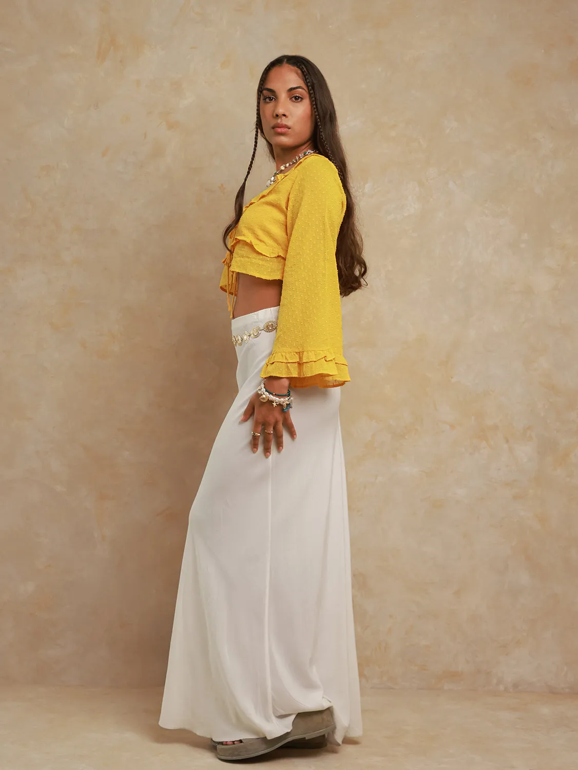Frill Detailed Front Tie Up Top