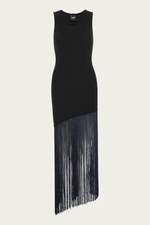 Fringe Hem Tank Dress in Black