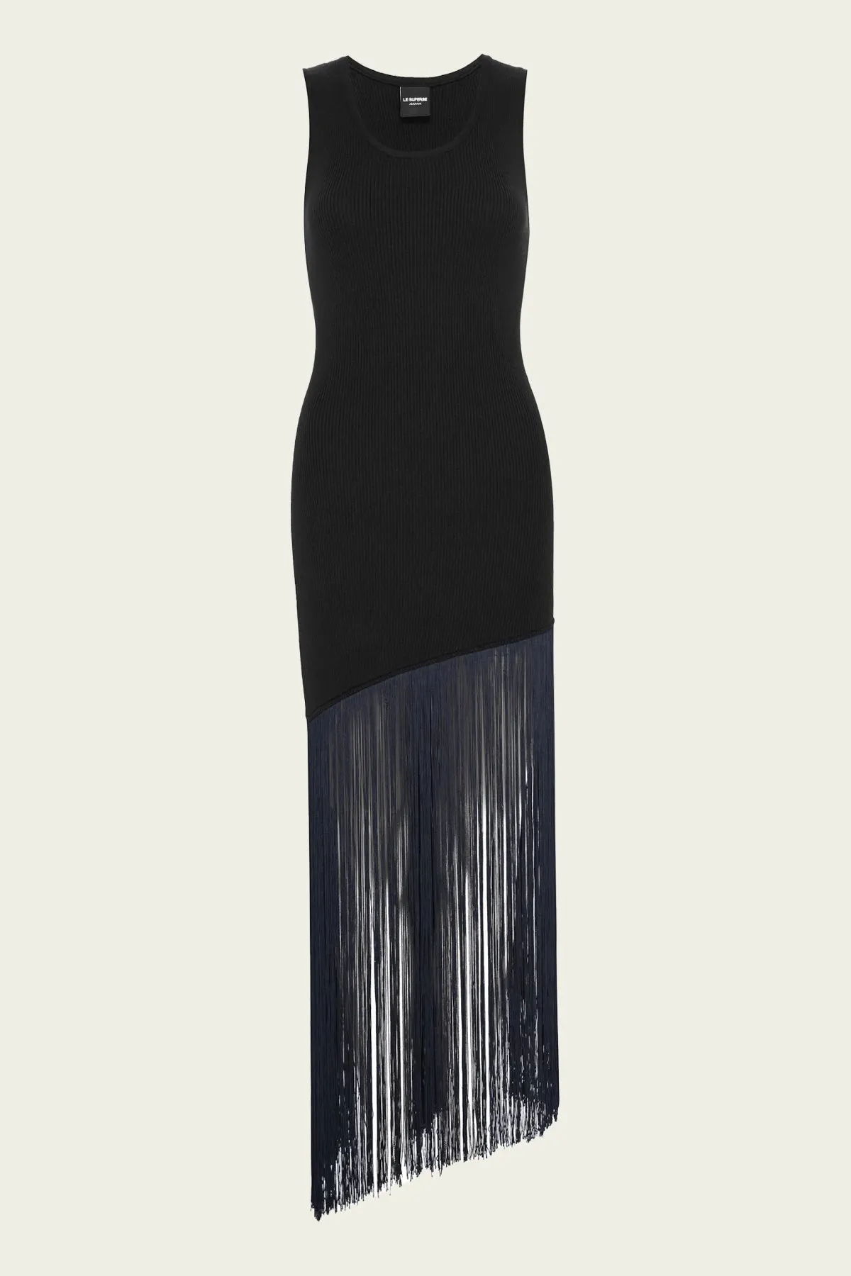 Fringe Hem Tank Dress in Black