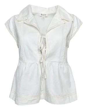 Front Tie Cap Sleeve Top in Snow Denim