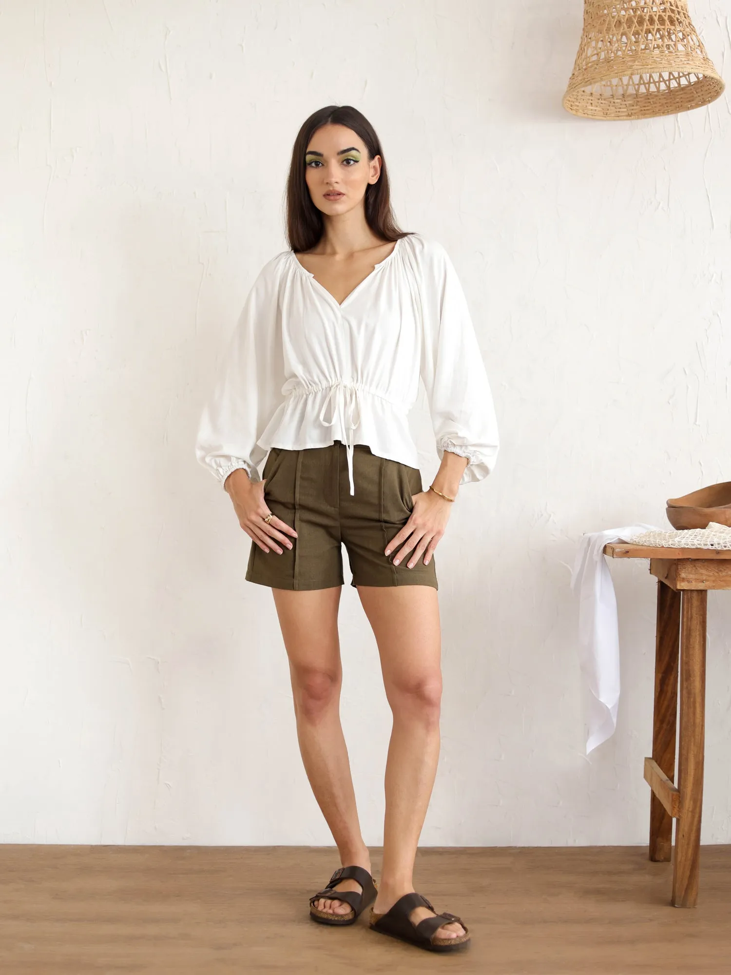 Front Tie Up Detail Long Sleeve Top