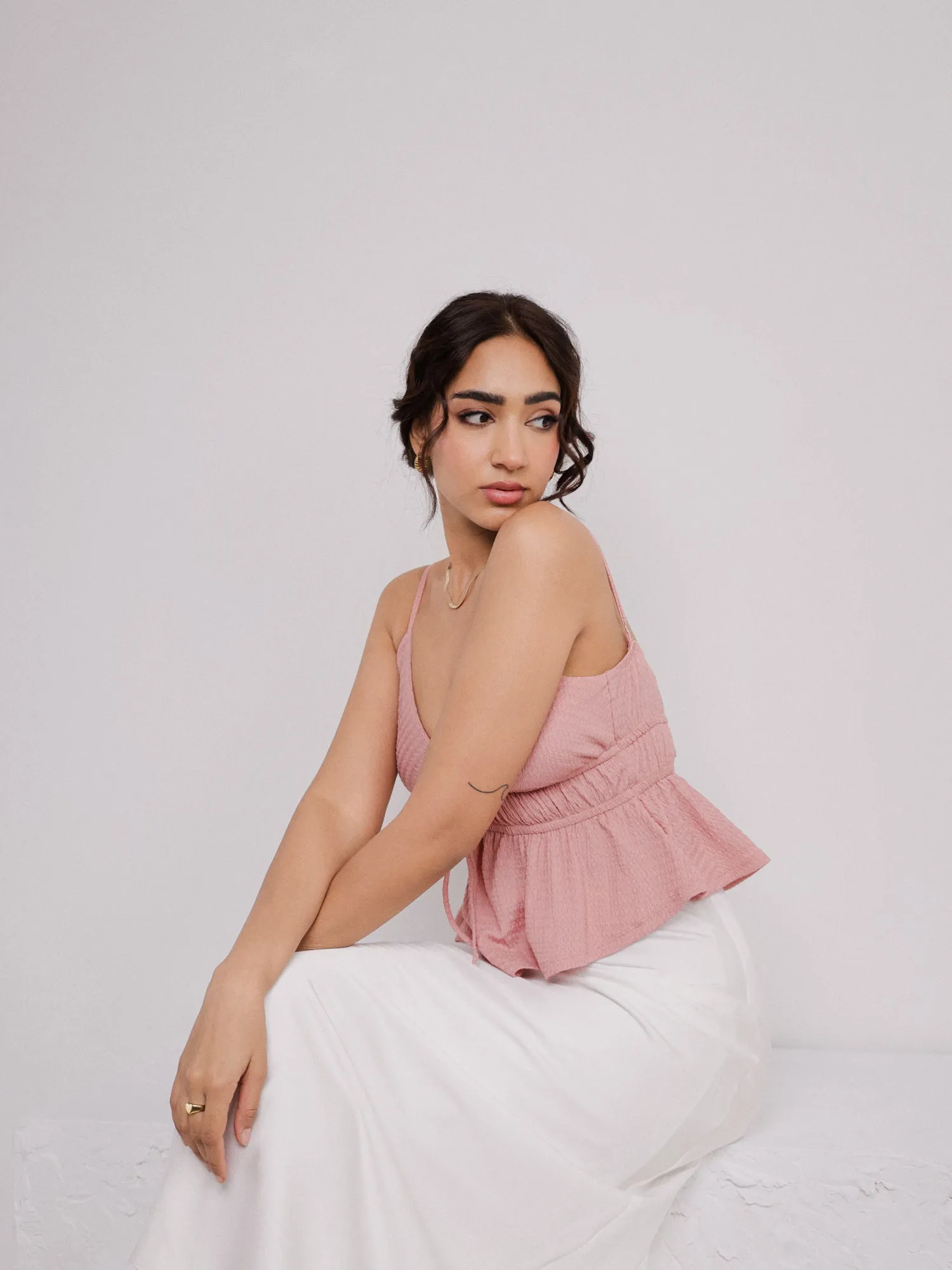 Front Tie Up Gathered Top