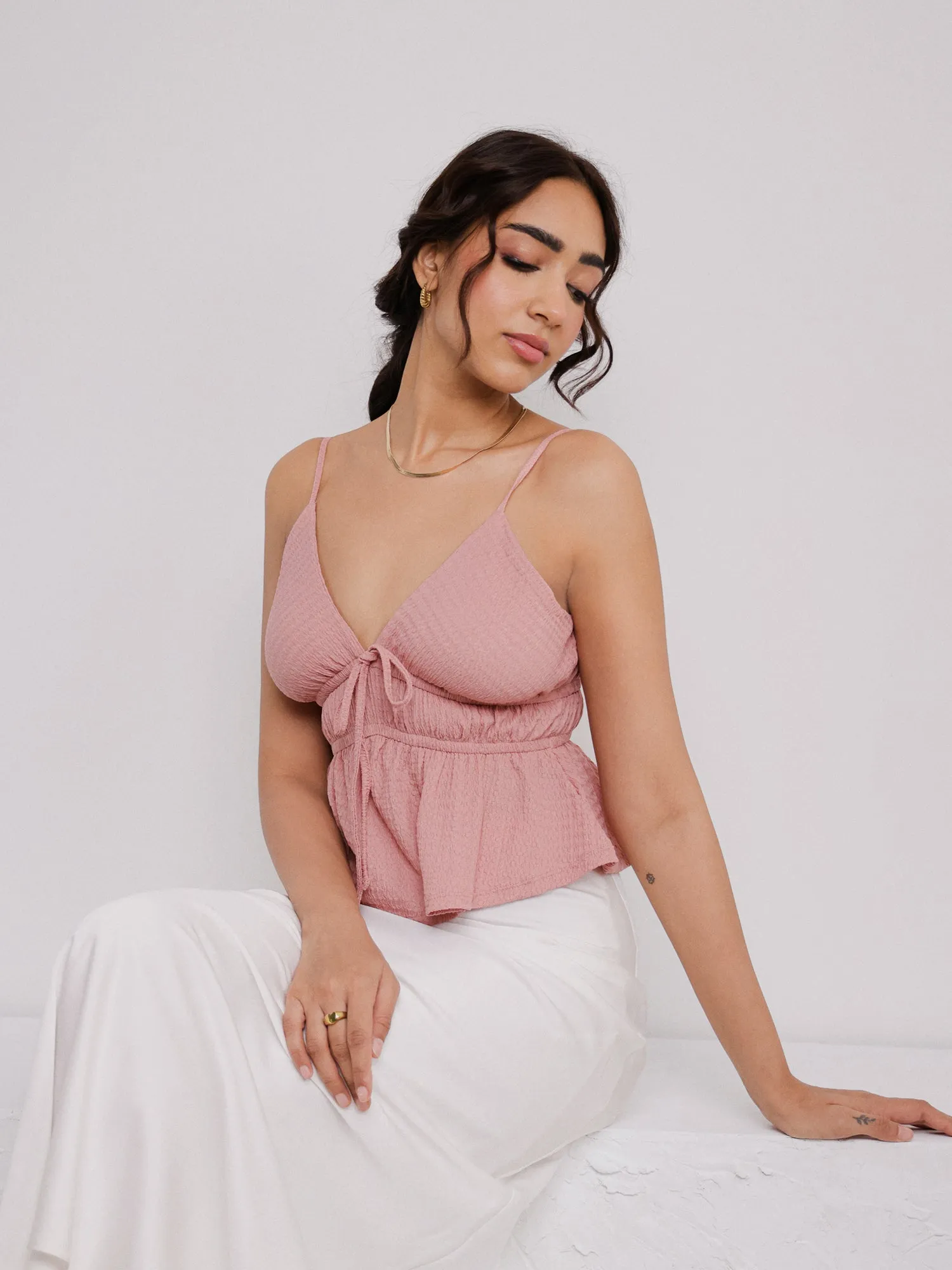 Front Tie Up Gathered Top