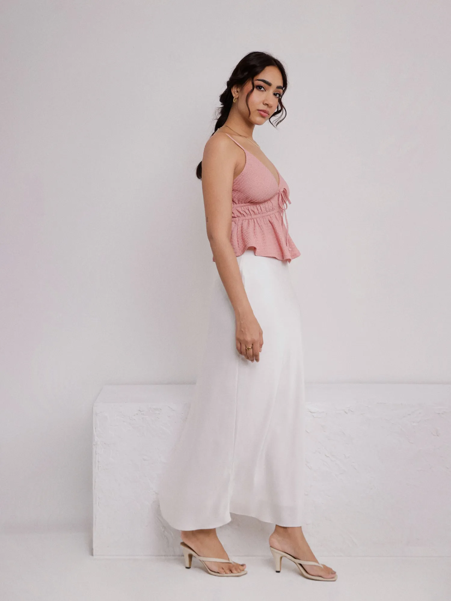 Front Tie Up Gathered Top
