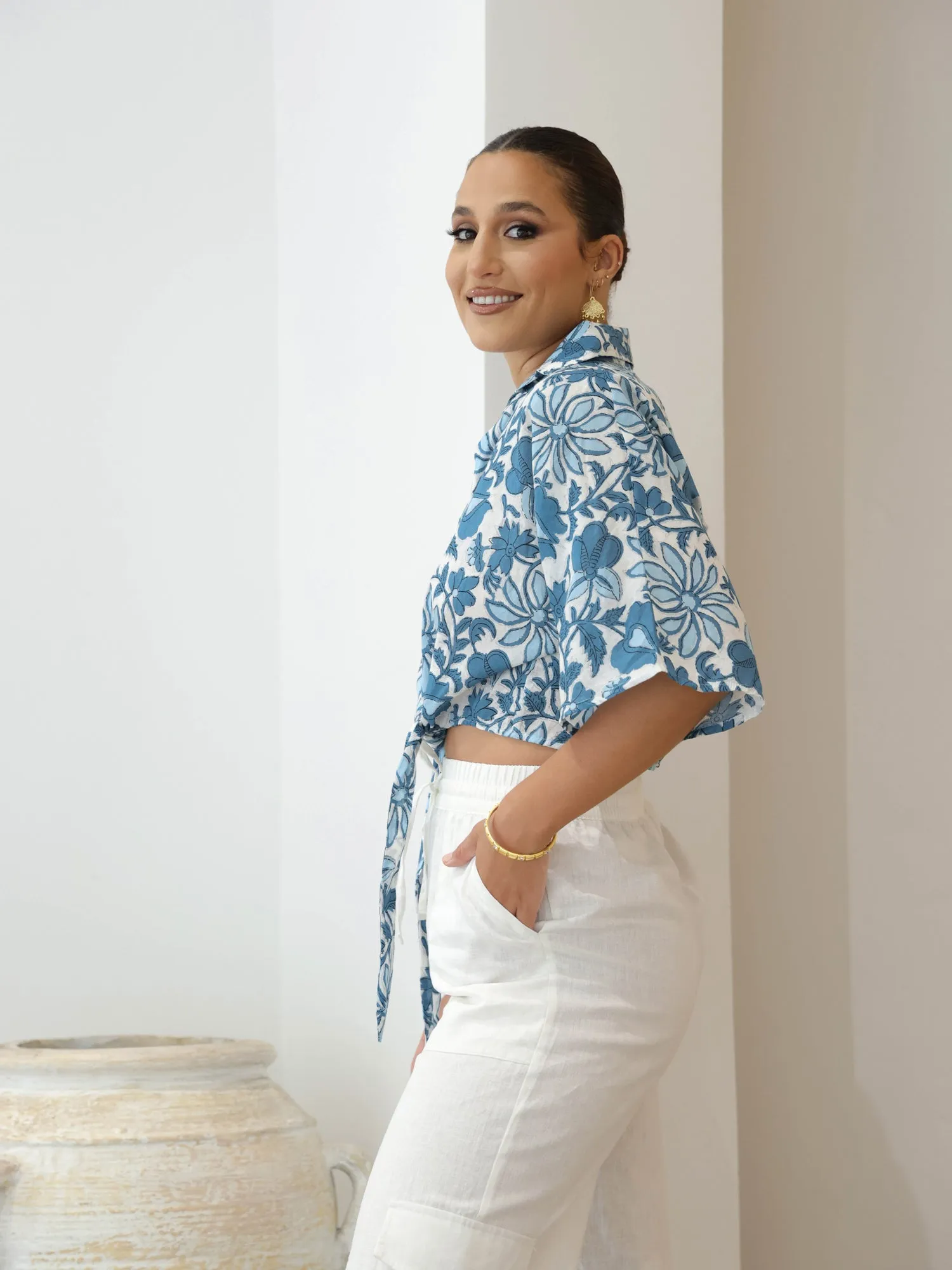 Front Tie Up Short Sleeved Crop Top