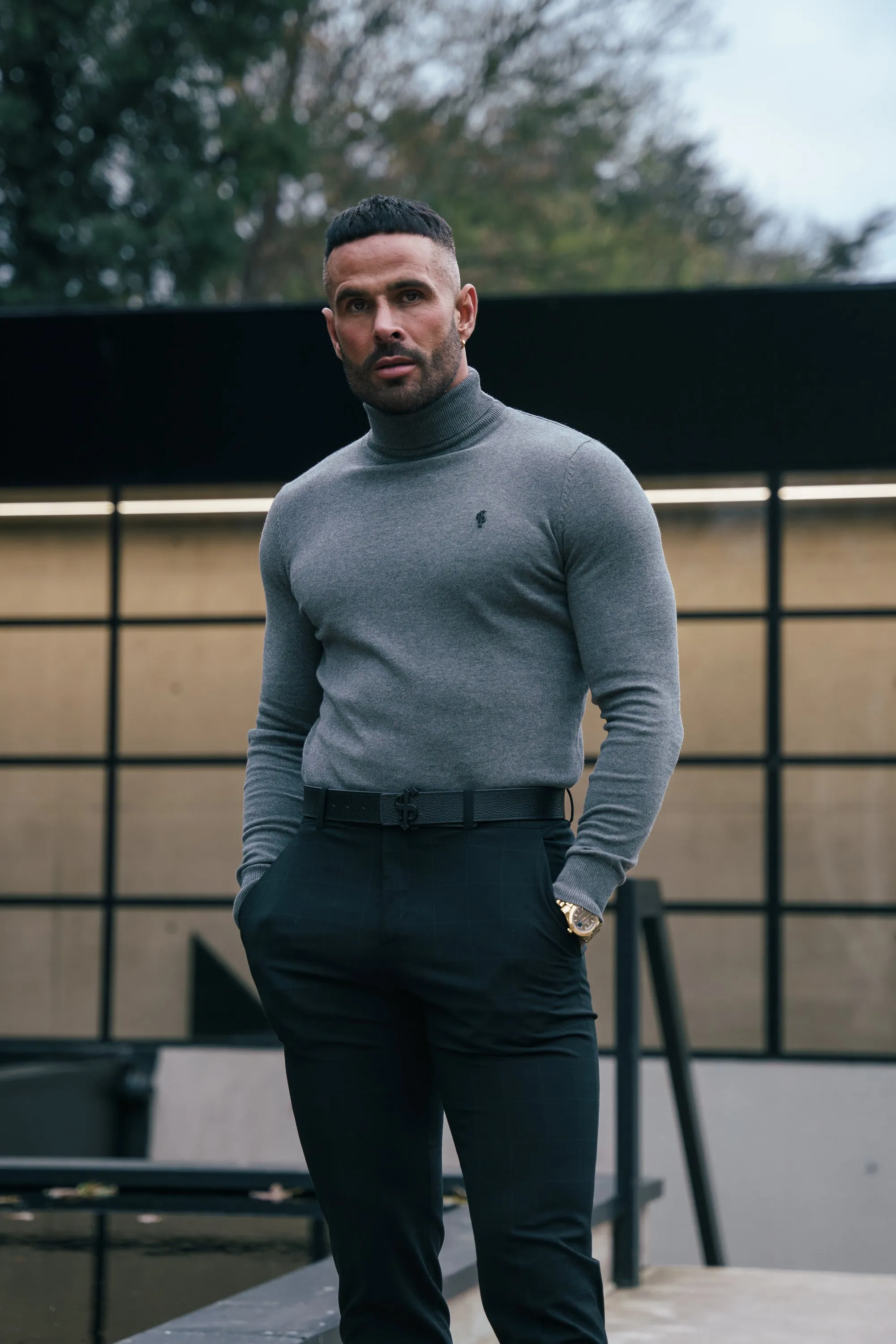 FS Charcoal Roll Neck Knitted Jumper With FS Branding - FSN207