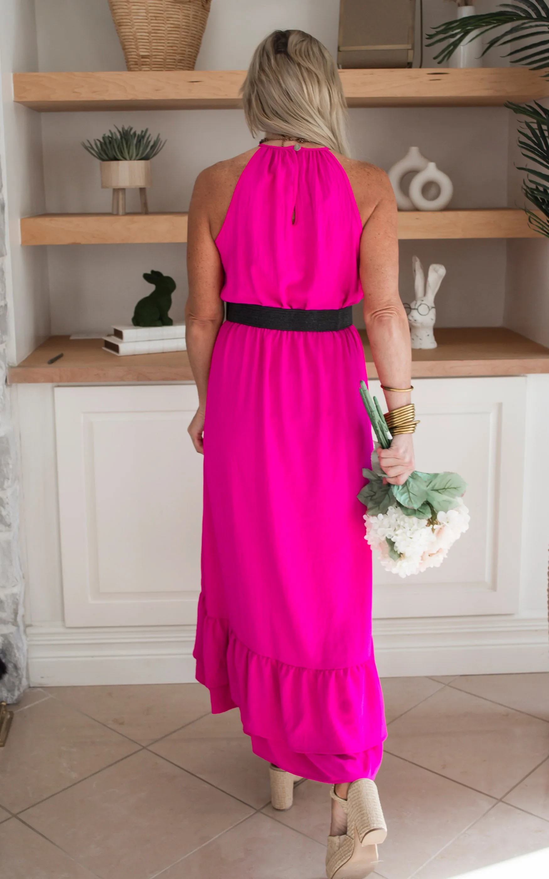 Fuchsia Air Flow Halter Neck Maxi Dress - Final Sale