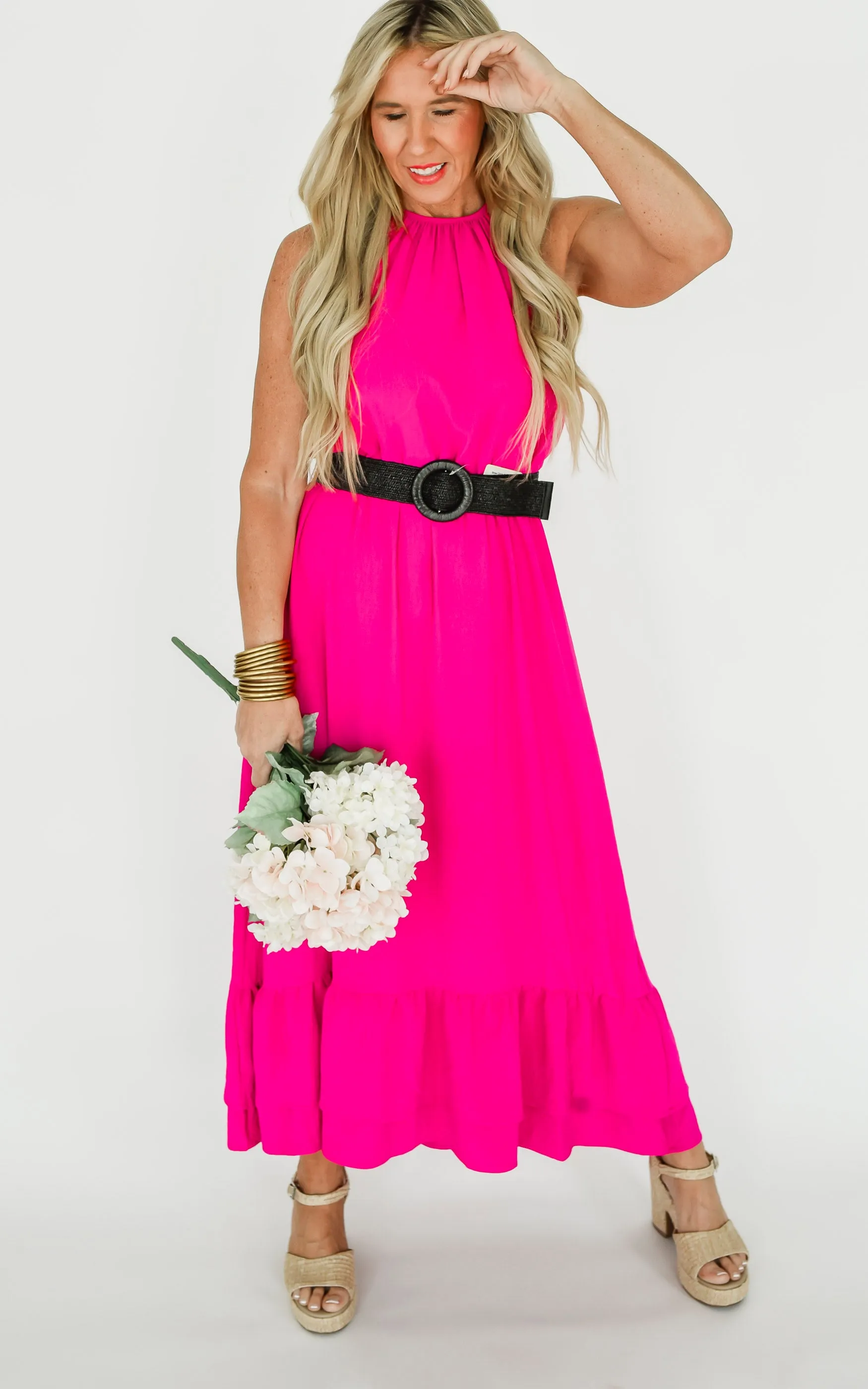 Fuchsia Air Flow Halter Neck Maxi Dress - Final Sale
