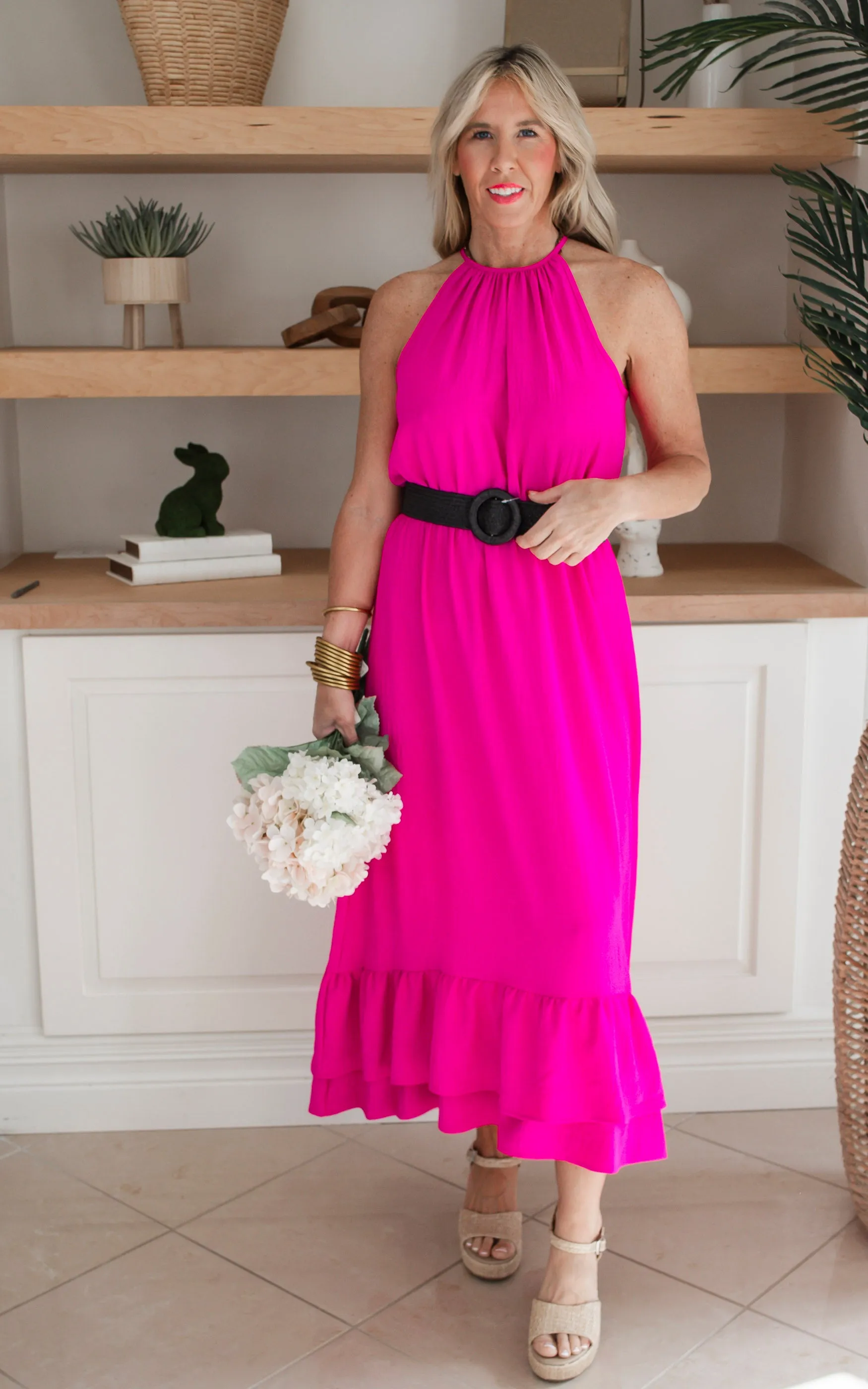 Fuchsia Air Flow Halter Neck Maxi Dress - Final Sale