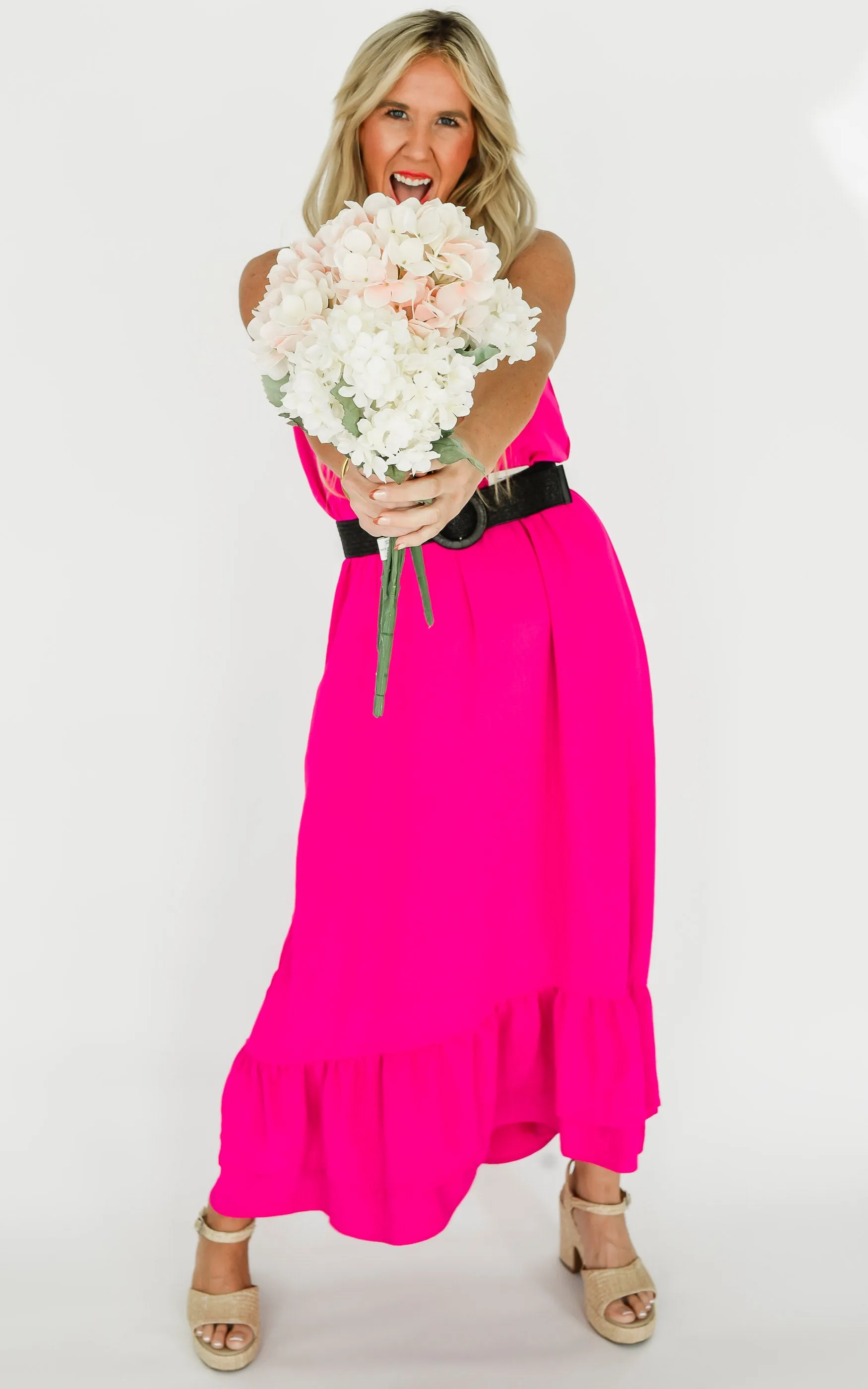 Fuchsia Air Flow Halter Neck Maxi Dress - Final Sale