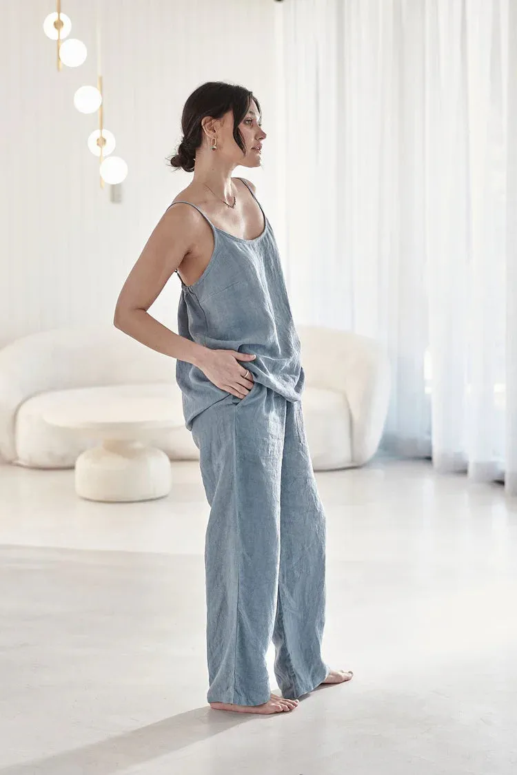 Fundamental Wide Leg Linen Pant Blue