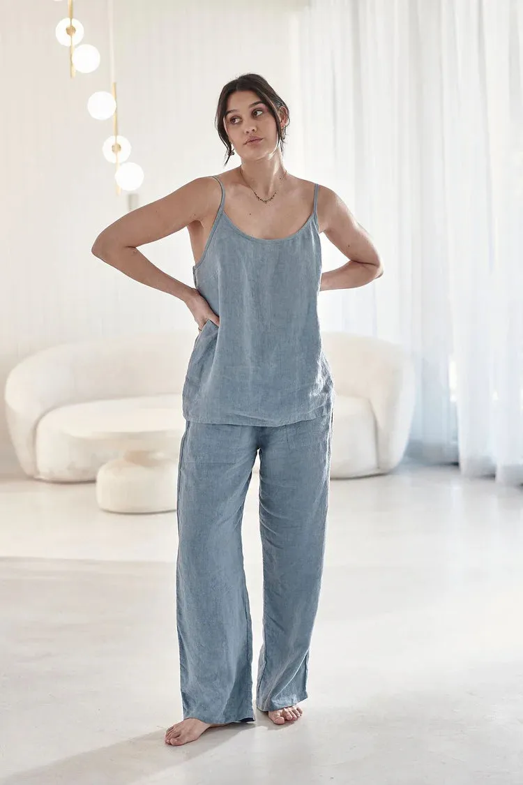 Fundamental Wide Leg Linen Pant Blue