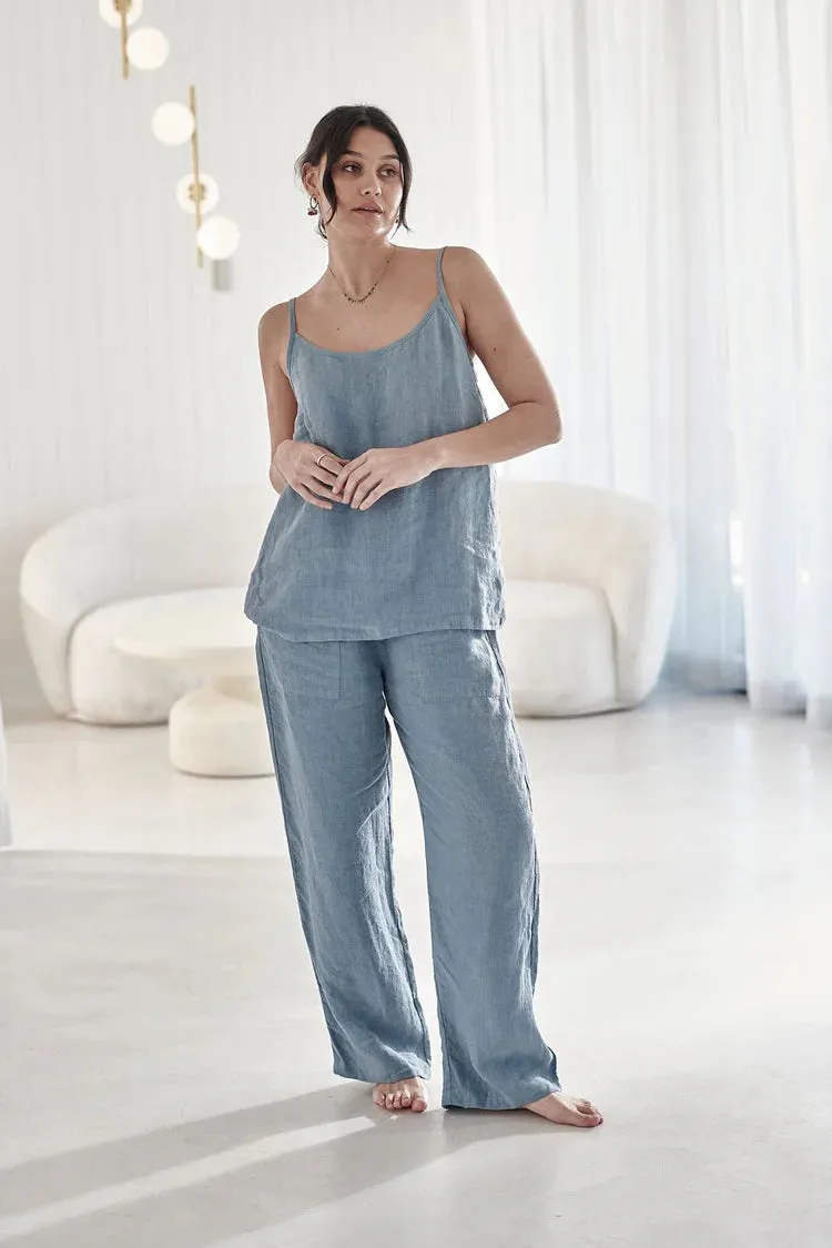 Fundamental Wide Leg Linen Pant Blue