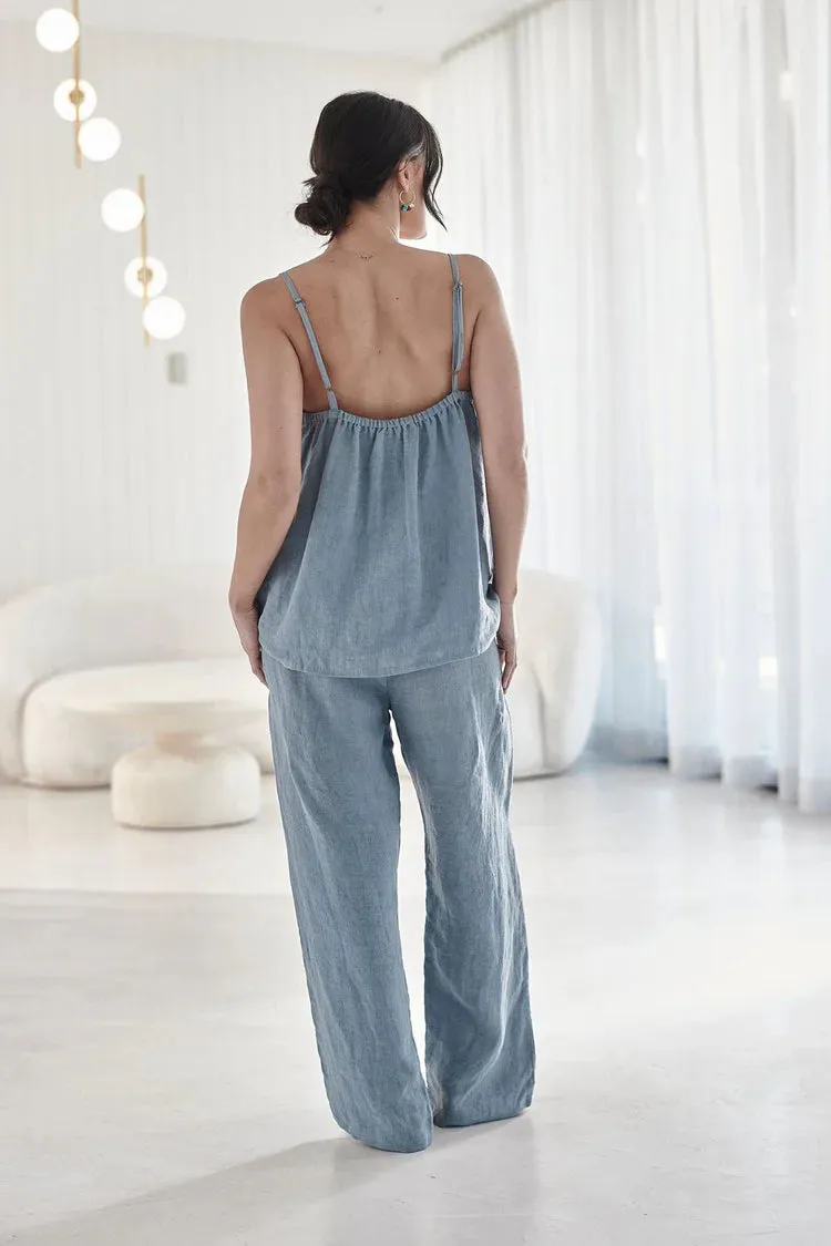 Fundamental Wide Leg Linen Pant Blue