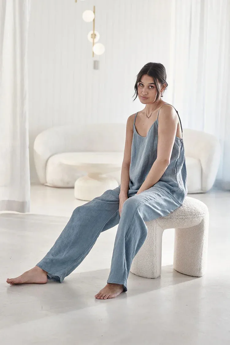 Fundamental Wide Leg Linen Pant Blue