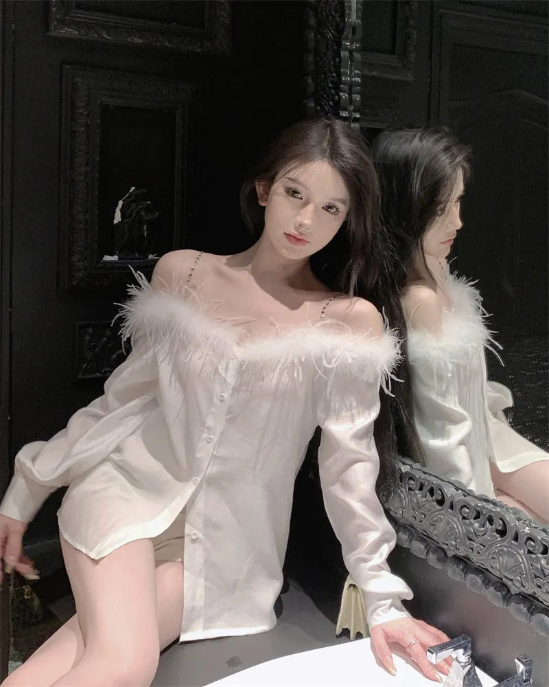 furry one shoulder shirt  KF705671