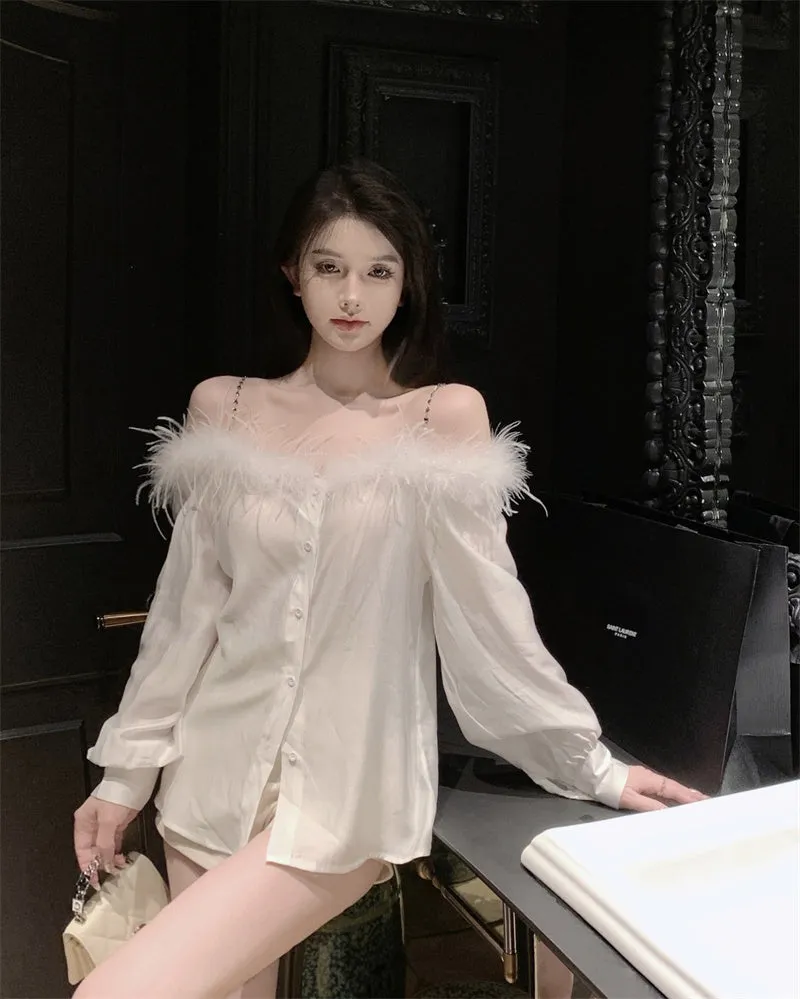 furry one shoulder shirt  KF705671