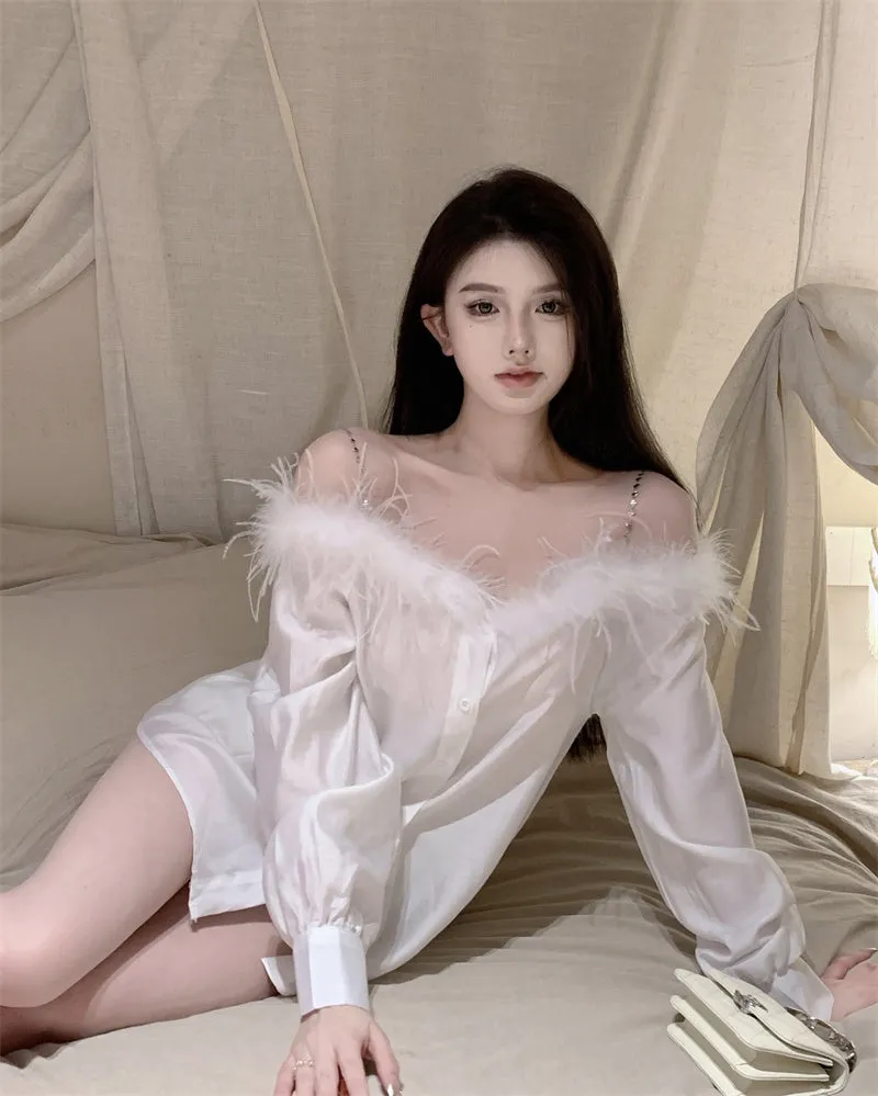 furry one shoulder shirt  KF705671