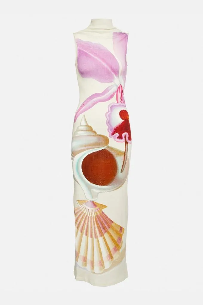 Gilda® | Printed turtleneck maxi tank top dress