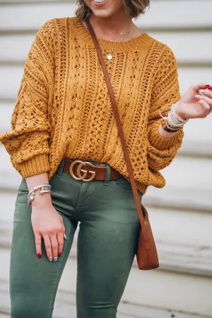 Ginger Hollowed Pattern Knit Drop Shoulder Sweater