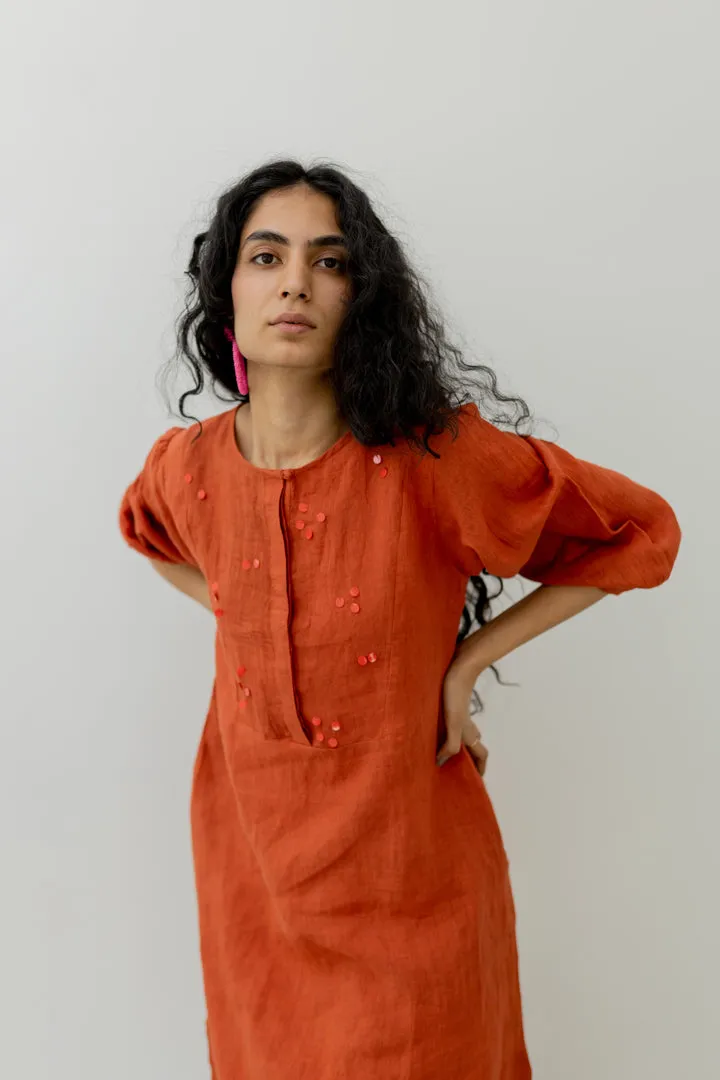 Ginger Orange Linen Kurta and Pants set