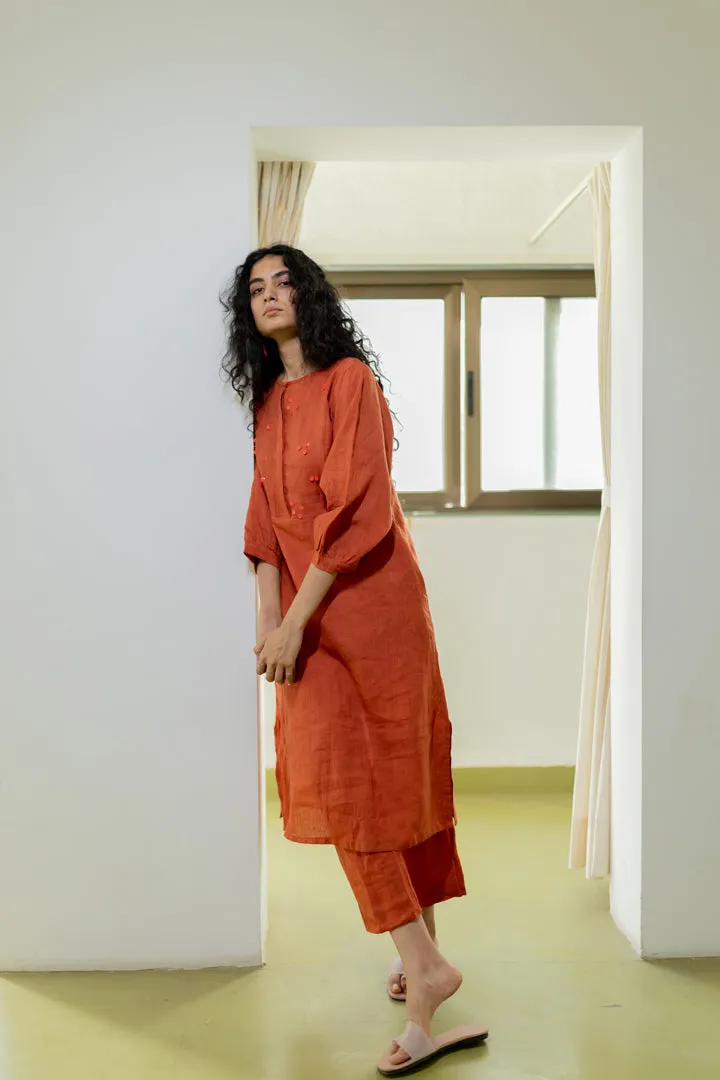 Ginger Orange Linen Kurta and Pants set