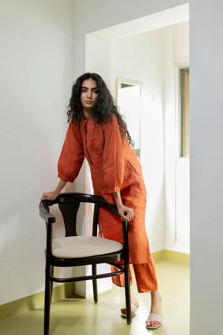 Ginger Orange Linen Kurta and Pants set