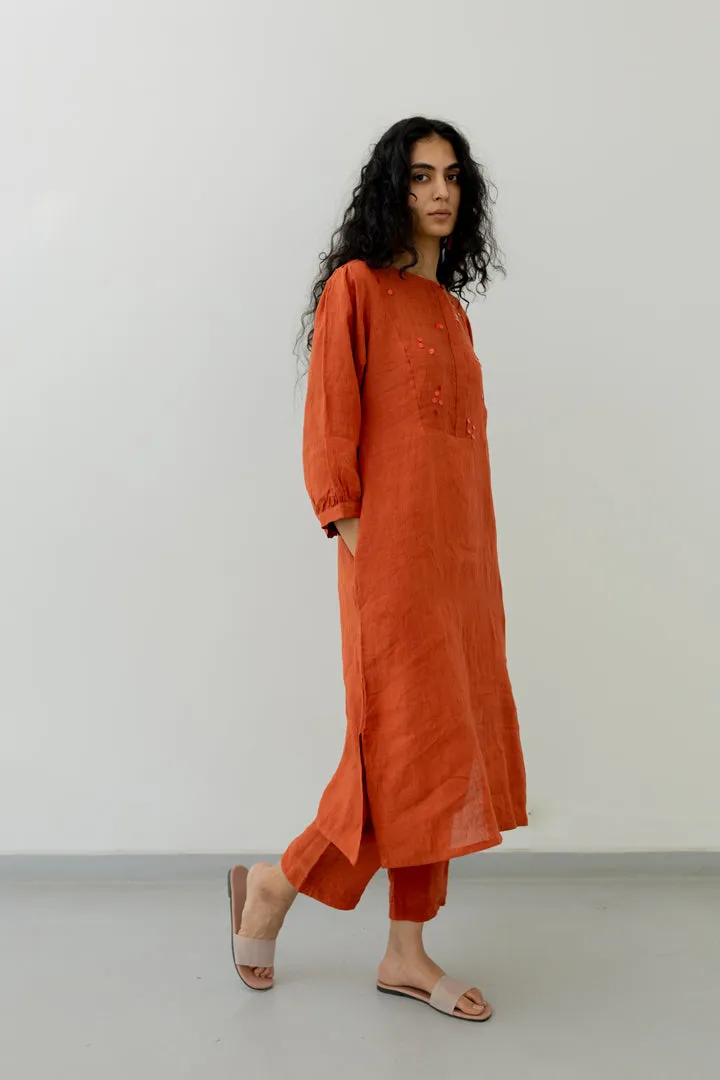 Ginger Orange Linen Kurta and Pants set
