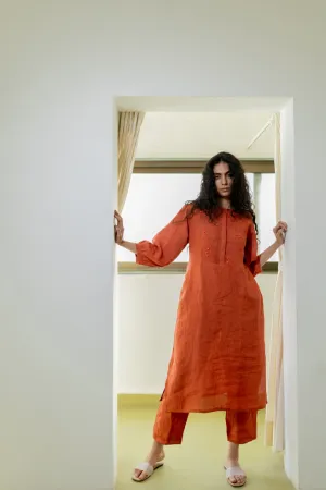 Ginger Orange Linen Kurta and Pants set