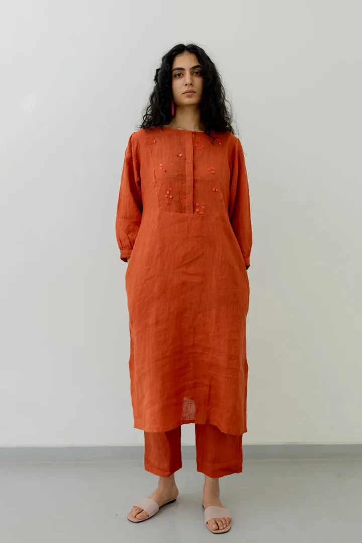 Ginger Orange Linen Kurta and Pants set