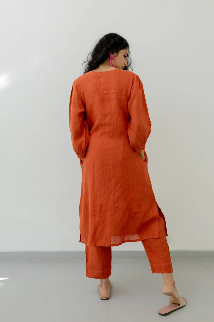 Ginger Orange Linen Kurta and Pants set