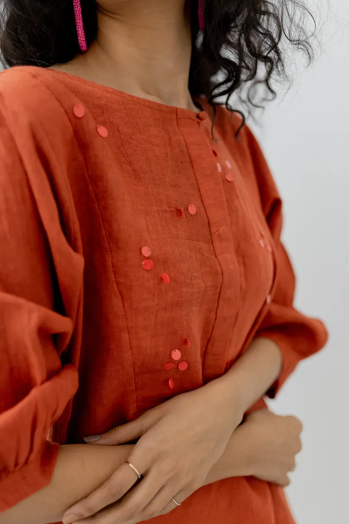 Ginger Orange Linen Kurta and Pants set
