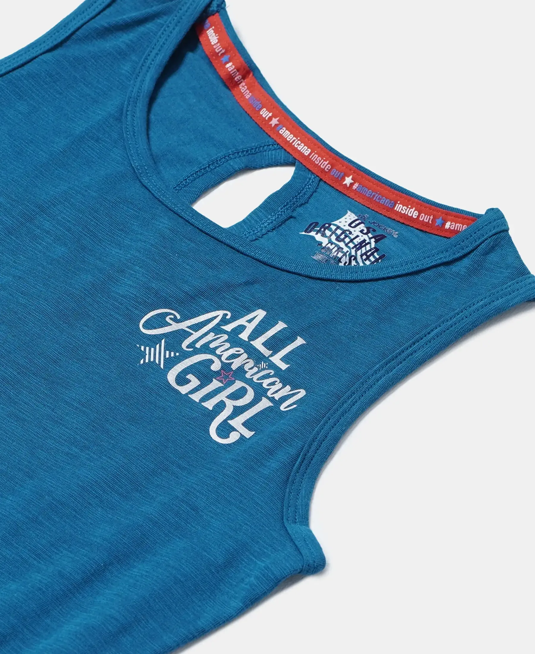 Girl's Super Combed Cotton Elastane Stretch Graphic Printed Tank Top - Maxi Blue Printed