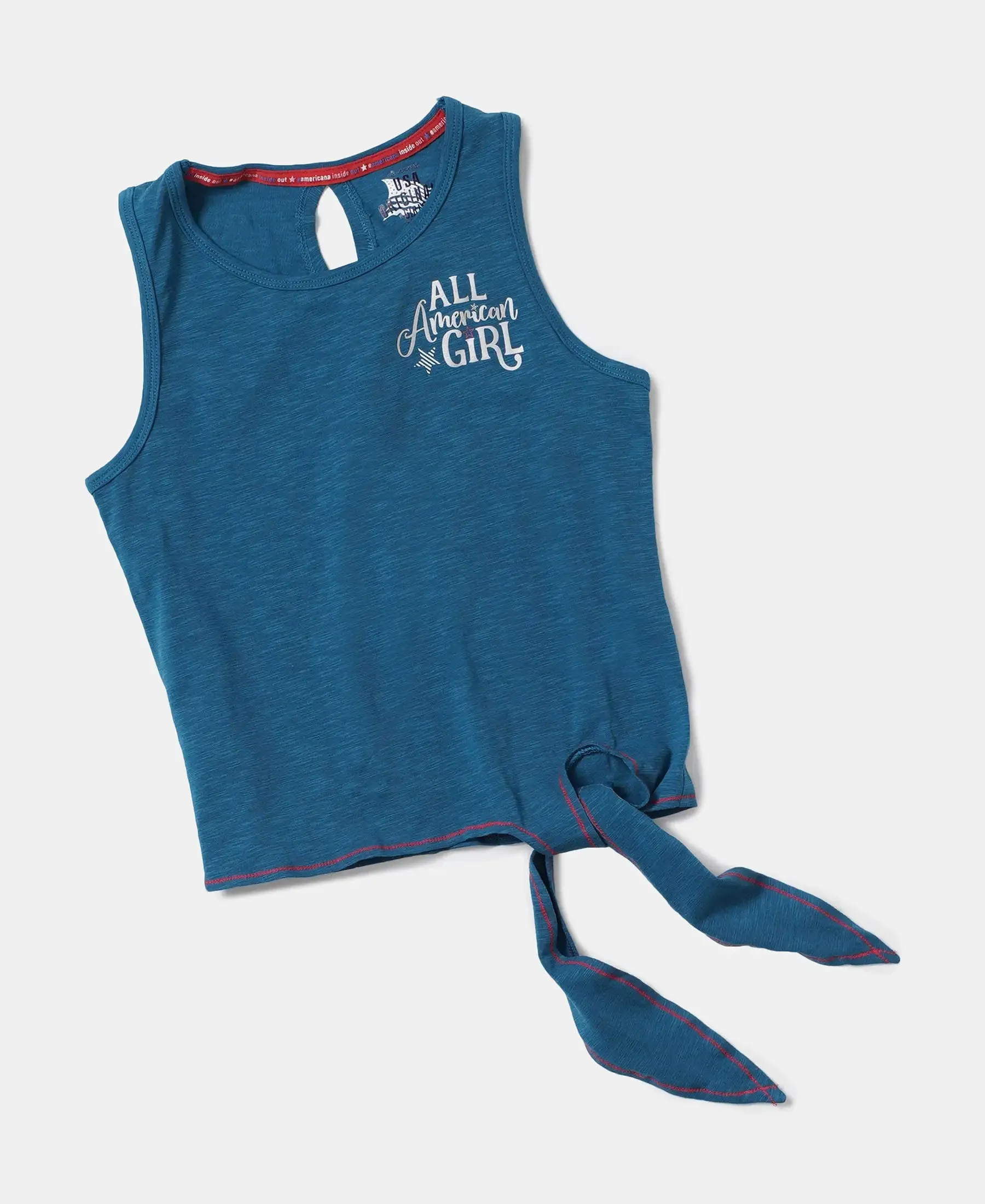 Girl's Super Combed Cotton Elastane Stretch Graphic Printed Tank Top - Maxi Blue Printed