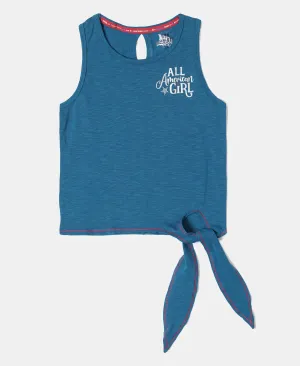 Girl's Super Combed Cotton Elastane Stretch Graphic Printed Tank Top - Maxi Blue Printed