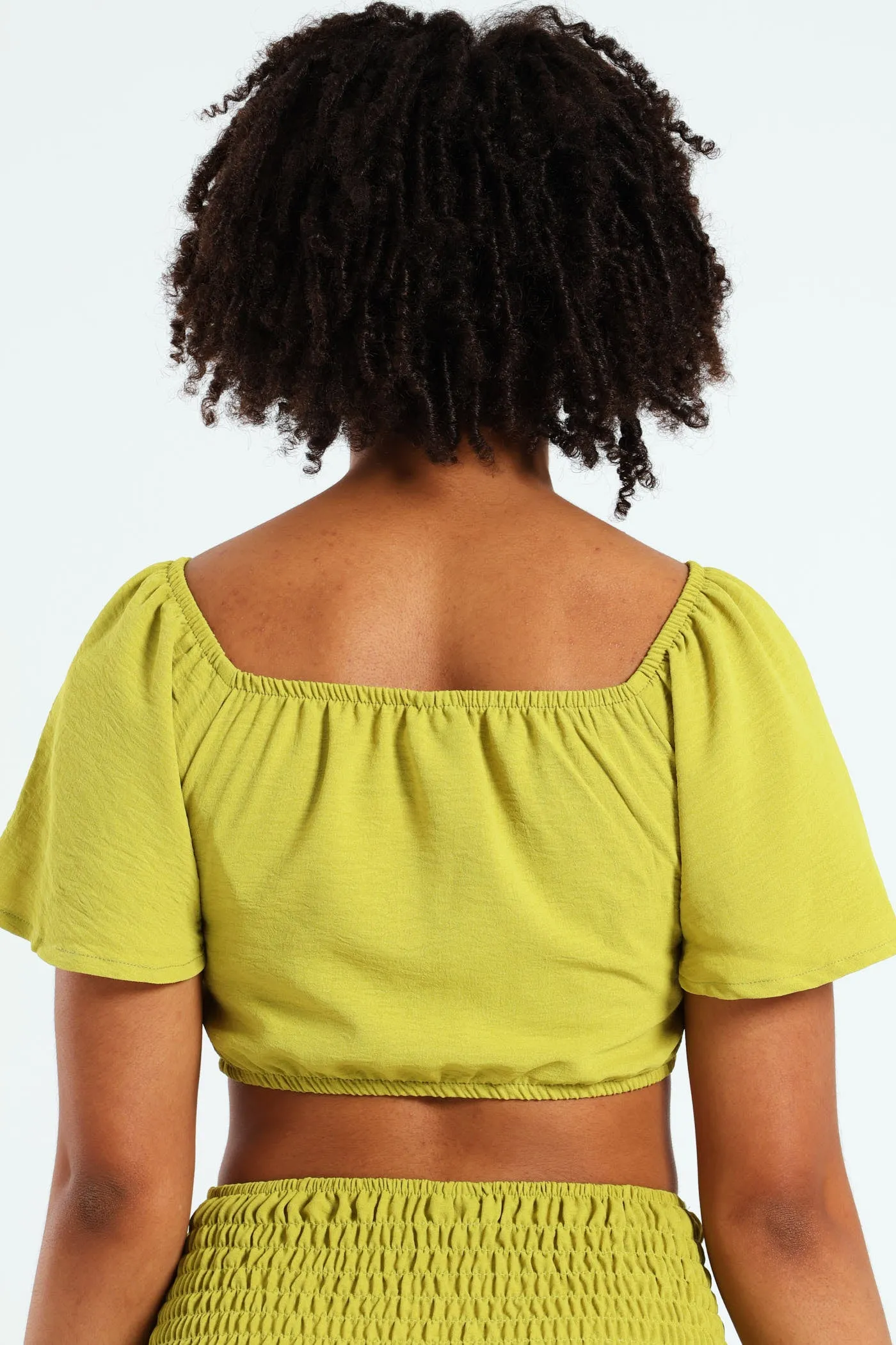 Girls Tie Front Linen Top - Lime
