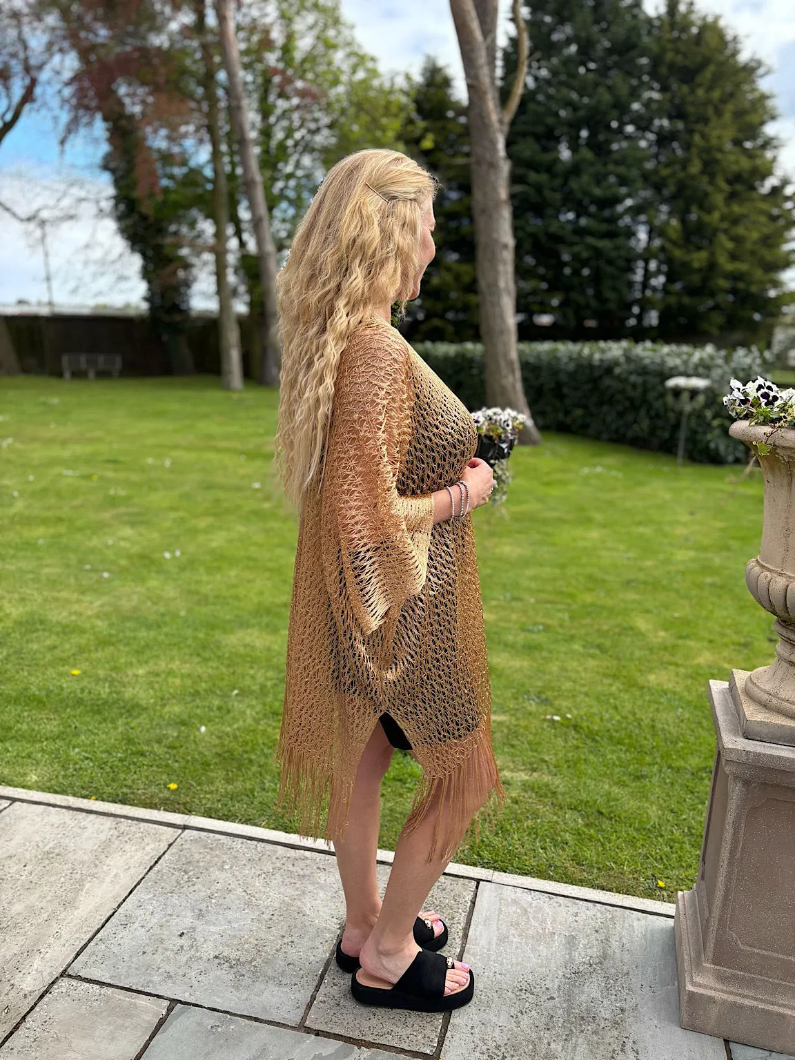 Gold Fringed Lurex Shimmer Cover Up Sofia