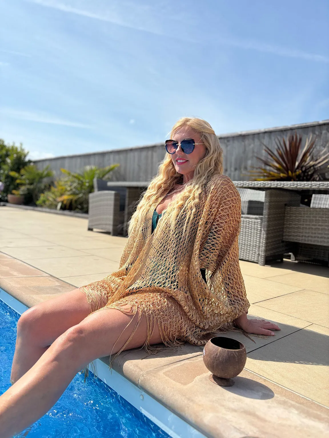 Gold Fringed Lurex Shimmer Cover Up Sofia