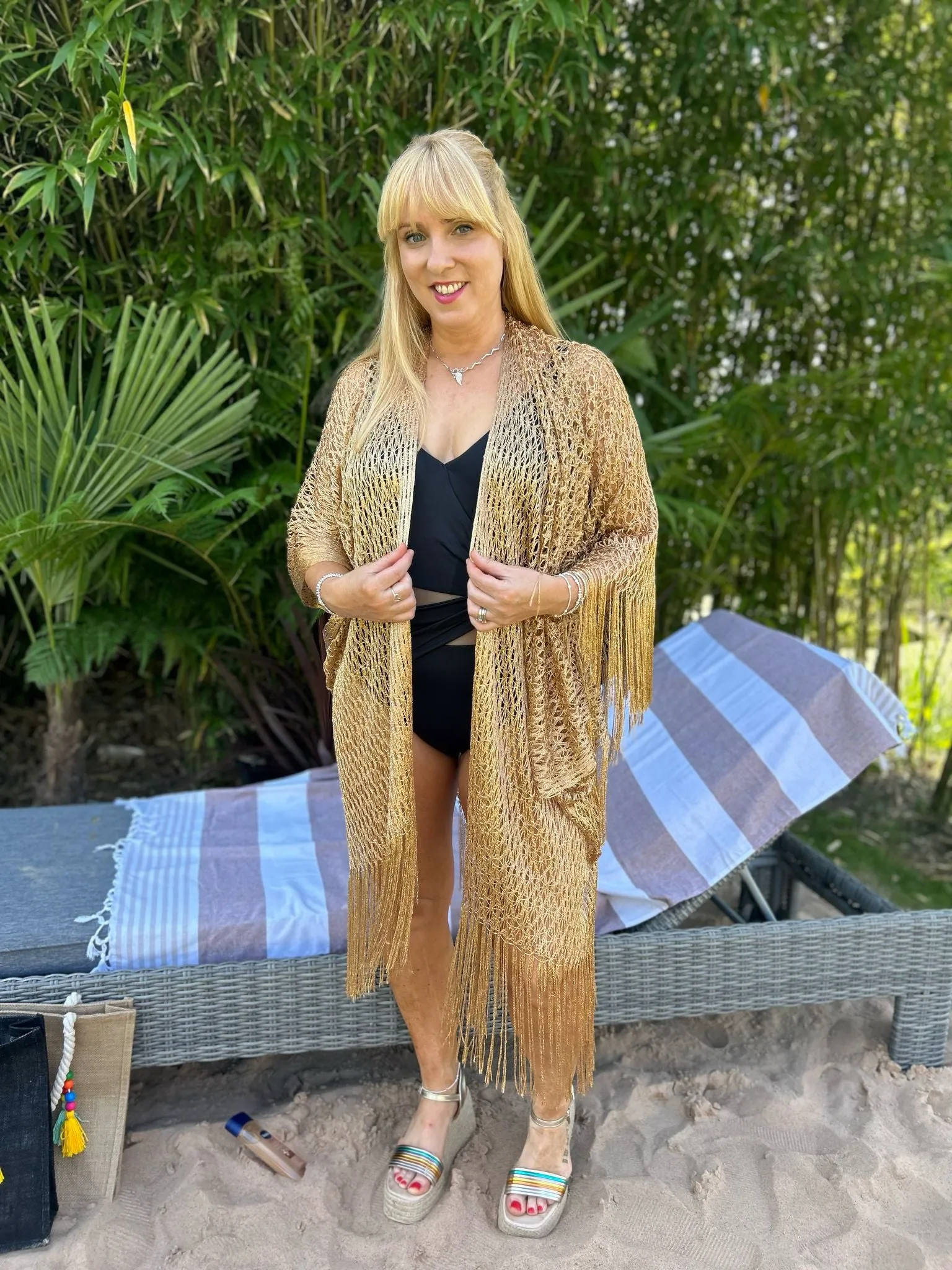 Gold Fringed Lurex Shimmer Cover Up Sofia