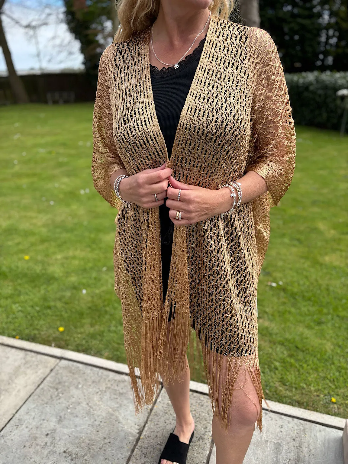 Gold Fringed Lurex Shimmer Cover Up Sofia