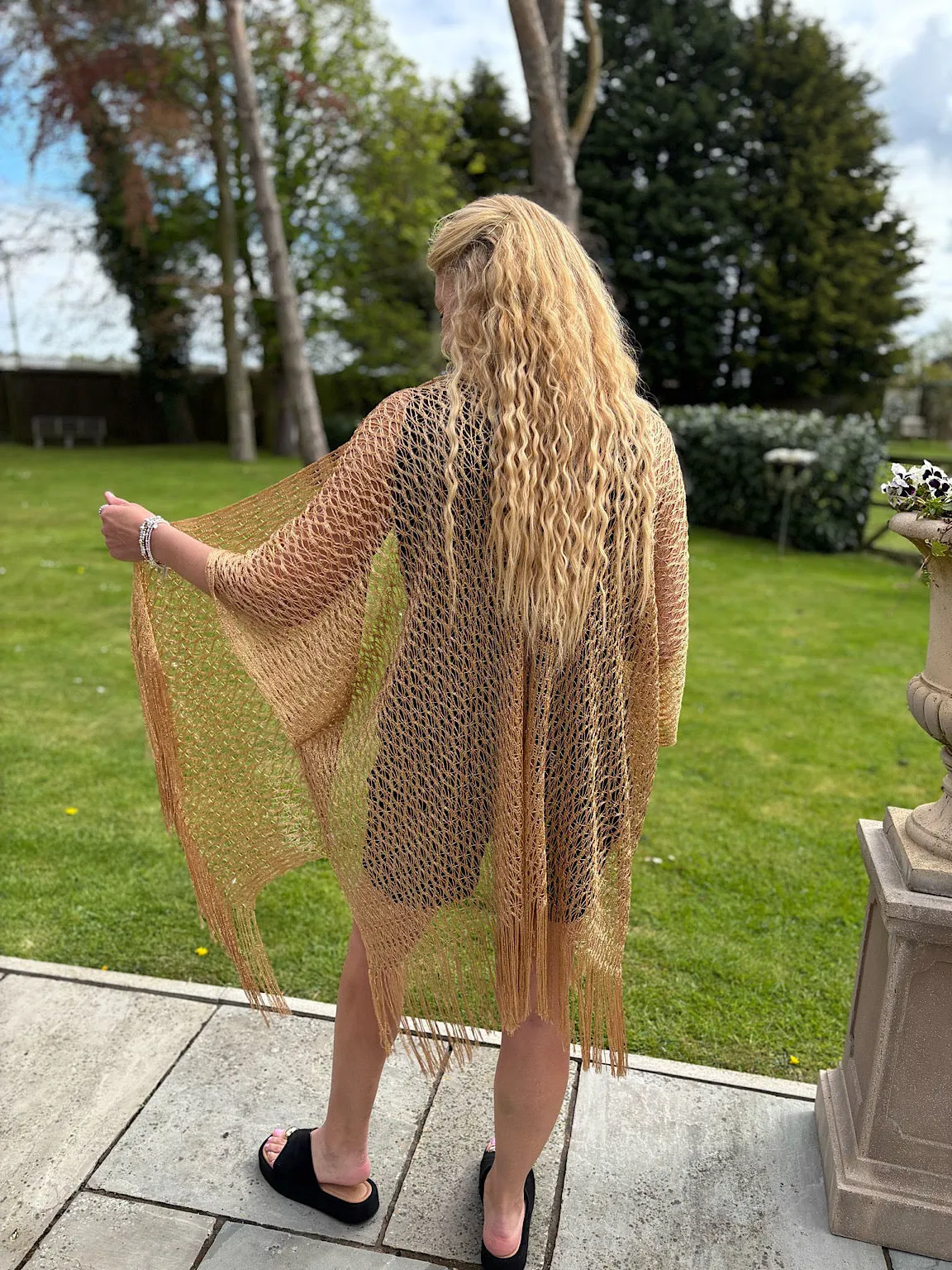 Gold Fringed Lurex Shimmer Cover Up Sofia