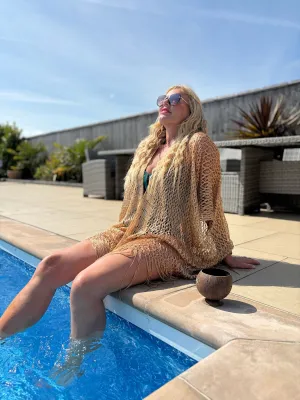 Gold Fringed Lurex Shimmer Cover Up Sofia