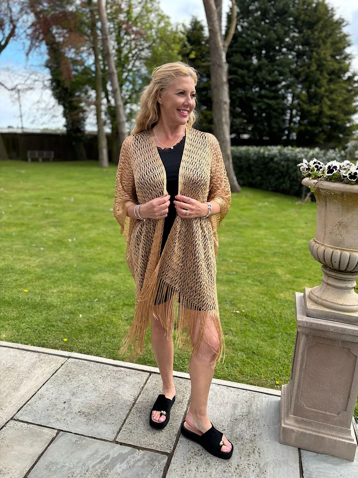 Gold Fringed Lurex Shimmer Cover Up Sofia