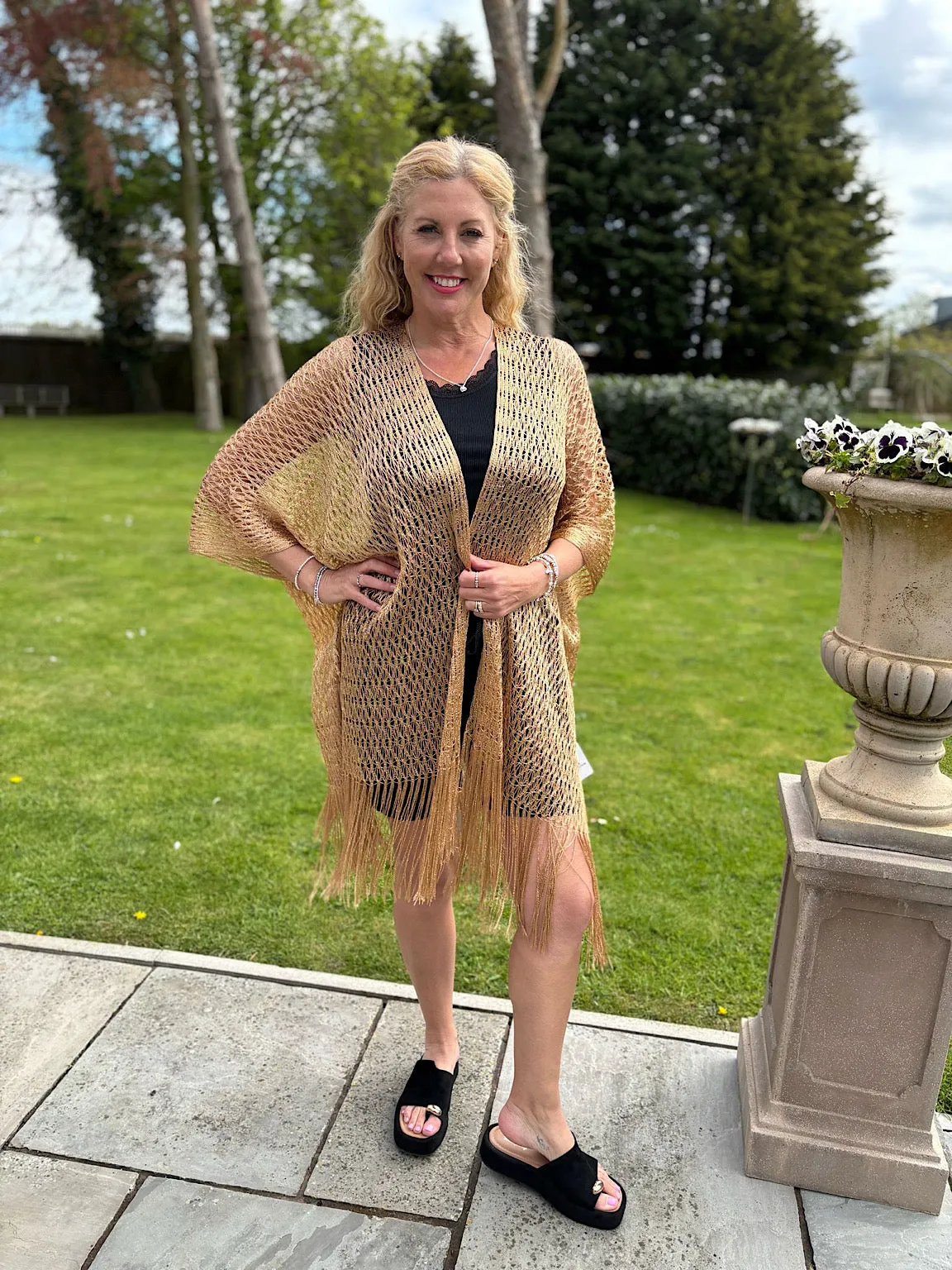 Gold Fringed Lurex Shimmer Cover Up Sofia