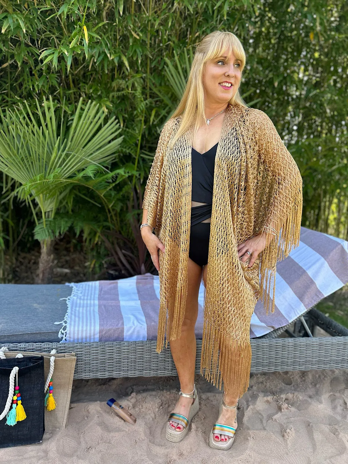 Gold Fringed Lurex Shimmer Cover Up Sofia
