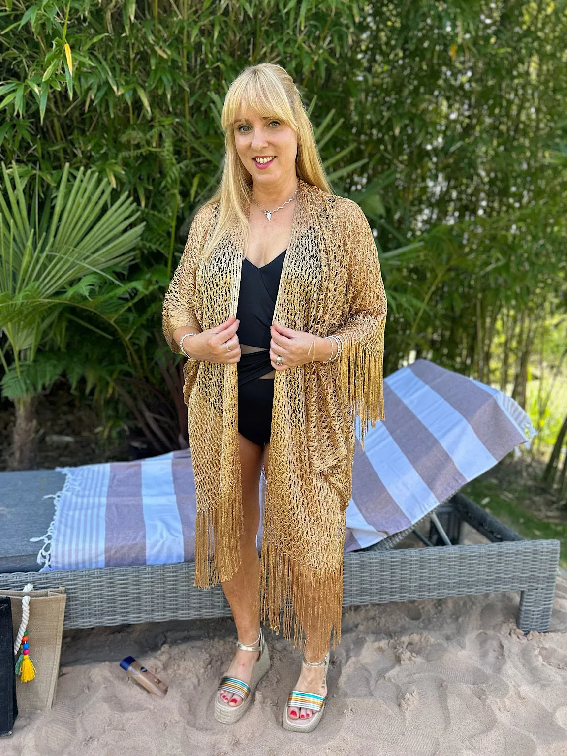 Gold Fringed Lurex Shimmer Cover Up Sofia