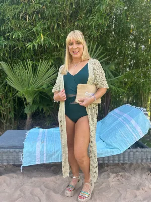 Gold Longline Patterned Weave Cardi Tasha
