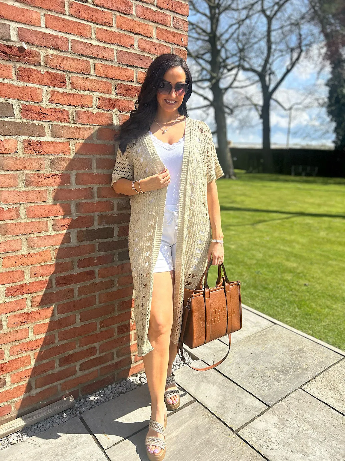 Gold Longline Patterned Weave Cardi Tasha